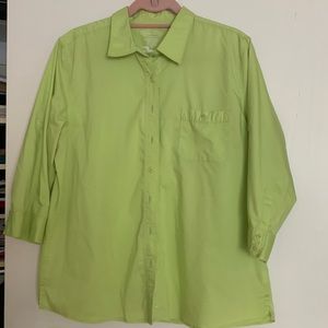 Light green front button shirt.